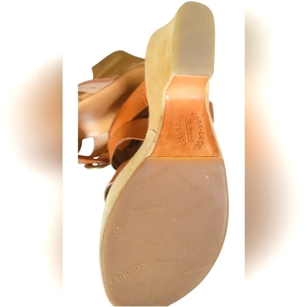 Kork-Ease Ava Tan  Buckle Stacked Heels Saddle Leather Platform Sandals 9/40.5